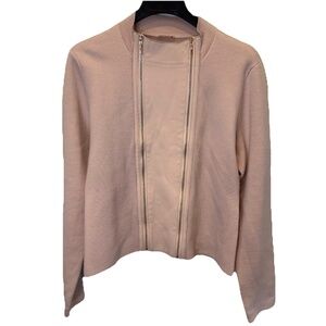 Elie Tahari Amanka leather insert merino wool sweater Jacket In Blush Pink